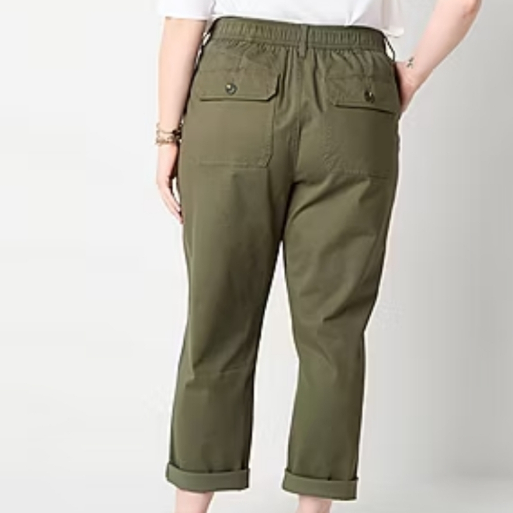 St. John's Bay Womens Stretch Fabric Slim Cargo Pant-Plus 24W Oregano - Picture 6 of 7